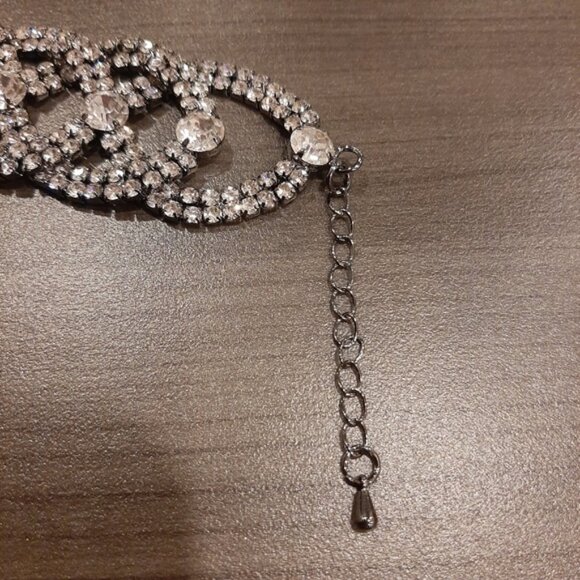 Braided Faux Diamond Bracelet Rhinestone Formal Wedding Woven Chunky Gunmetal - Picture 7 of 12